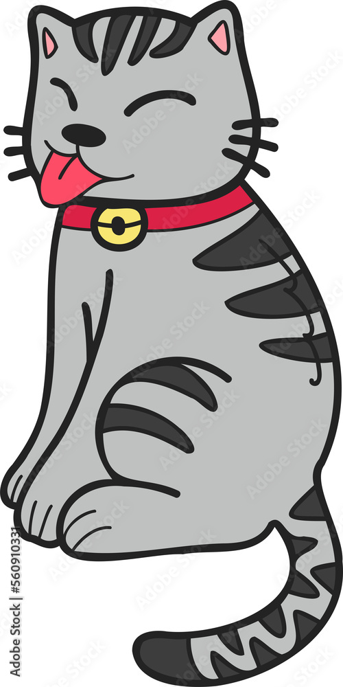 Hand Drawn cute striped cat smile illustration in doodle style Hand Drawn cute striped cat smile illustration in doodle style