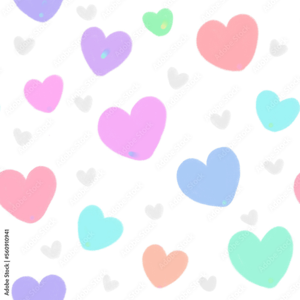 Rainbow line Heart Background, pattern, Hand drawn in doodle style.	