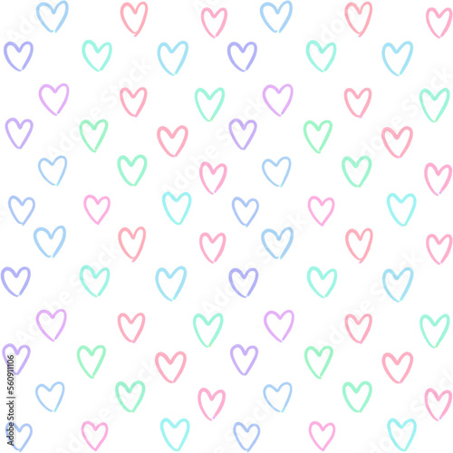 Rainbow line Heart Background, pattern, Hand drawn in doodle style. 