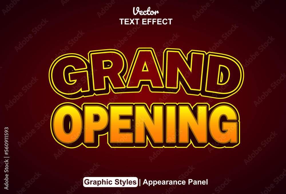 Grand opening text effect with graphic style and editable.