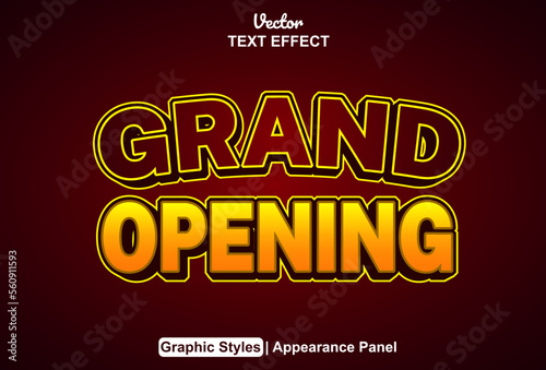 Grand opening text effect with graphic style and editable.