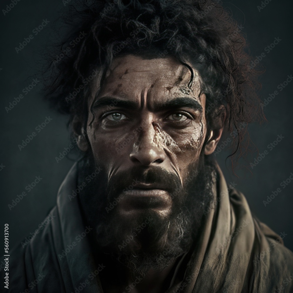 Fototapeta premium Serious homeless man looking at the camera.. Image generated with generative AI 