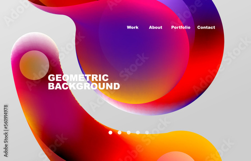 Landing page abstract liquid background. Flowing shapes, round design and circle. Web page for website or mobile app wallpaper