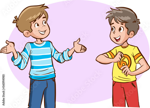 Two  Kids Talking Cartoon Character vector illustration