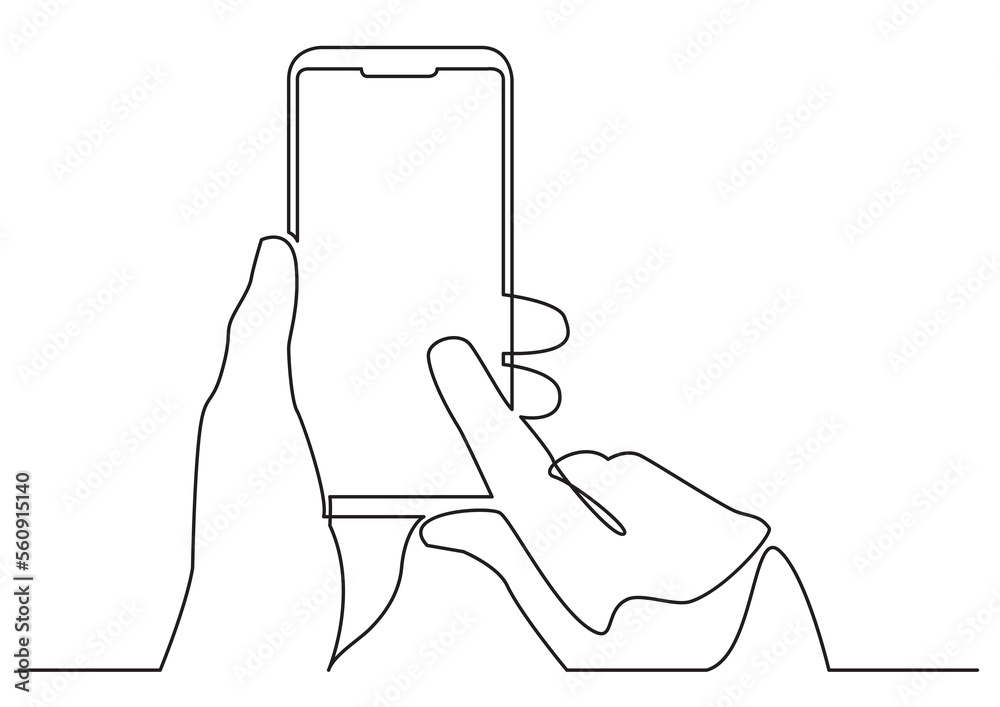 continuous line isolated vector object hands using modern mobile phone ...