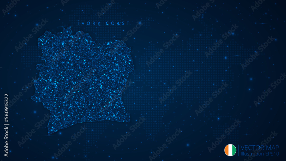 Map of Ivory Coast modern design with polygonal shapes on dark blue ...