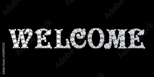 Text from diamonds welcome (high resolution 3D image) 3d rendering,