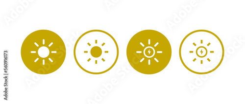 Sun with energy  solar power icon. Renewable concept in different circle background.