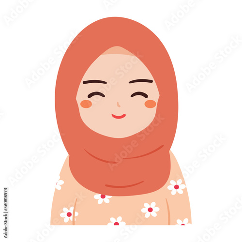 hand drawing cartoon girl wearing hijab with smile face