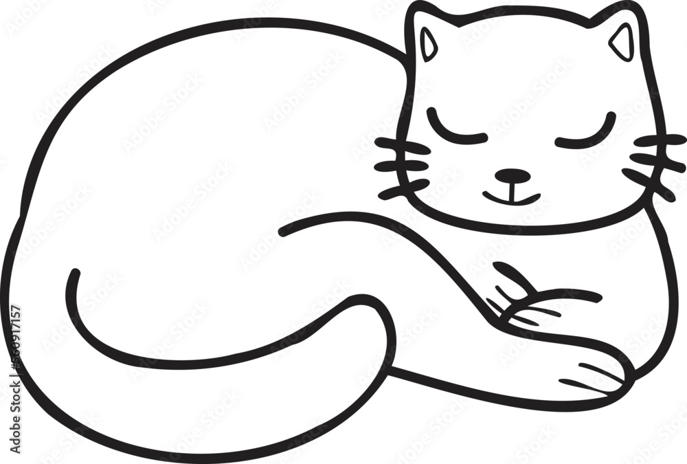 Hand Drawn sleeping cat illustration in doodle style Hand Drawn sleeping cat illustration in doodle style