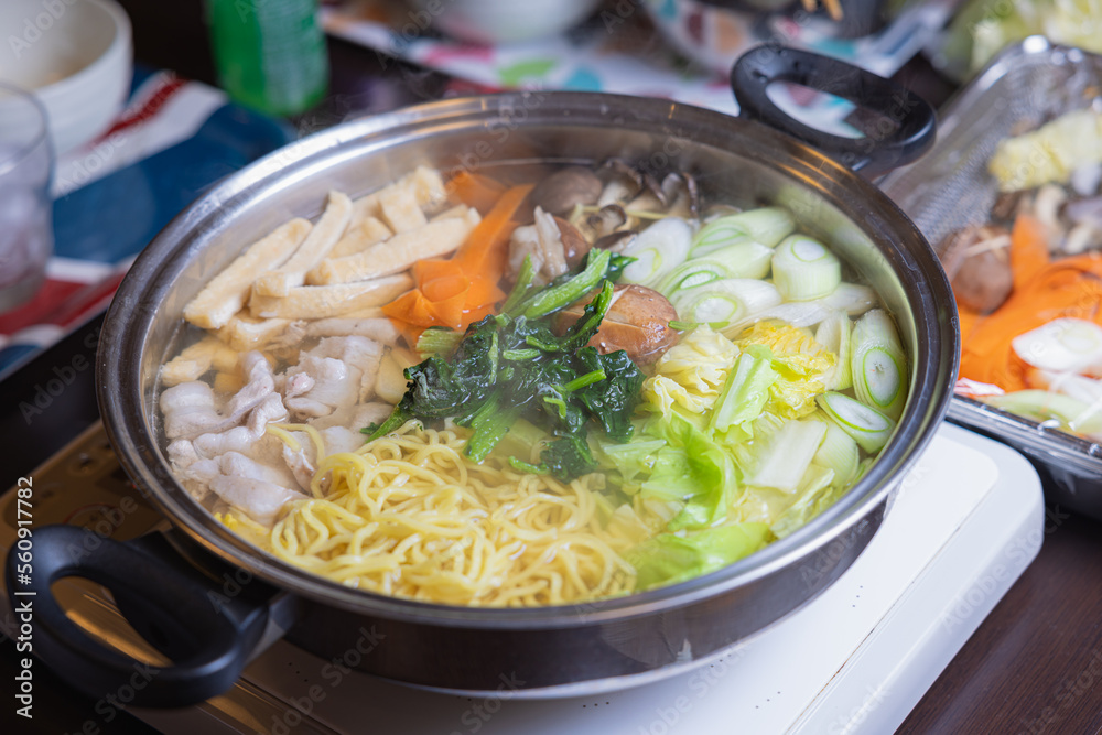 Vegetable ramen nabe is a classic Japanese winter dinner. Vegetable ramen nabe is a classic Japanese winter dinner.