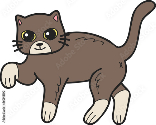 Hand Drawn walking cat illustration in doodle style