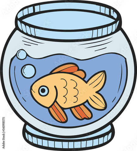 Hand Drawn Fish Bowl illustration in doodle style