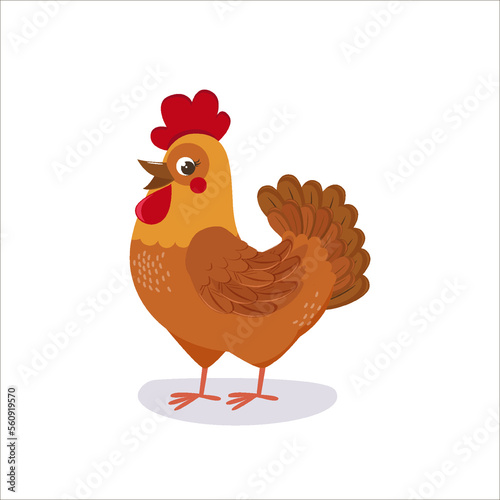 funny cartoon chicken for children's books. magazines, coloring books.Vector illustration isolated on a white background Cute and funny colorful character
