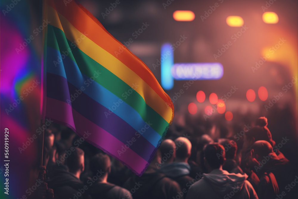 Colorful LGBT flag. LGBT community, happiness, freedom and love concept for same sex couples. - obrazy, fototapety, plakaty 