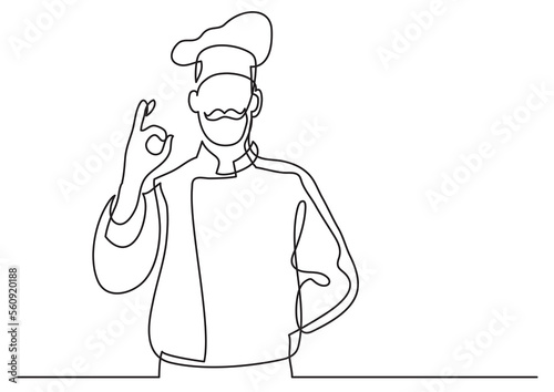 continuous line drawing french chef showing ok sign - PNG image with transparent background