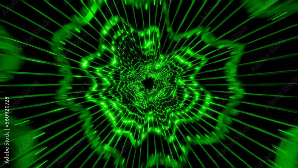green neon sci fi tunnel vj loop motion graphic templete. High quality 4k footage