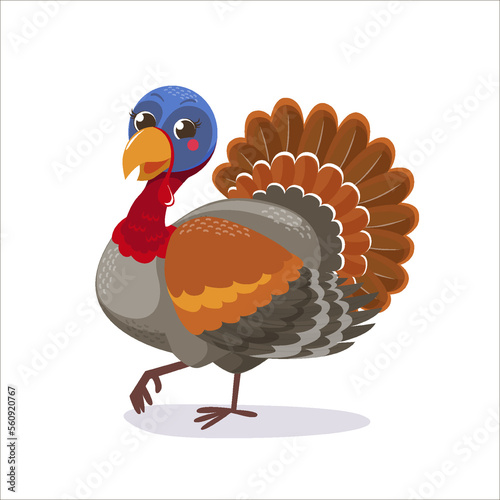 Cute Turkey stands on a white background. Vector illustration with a turkey in cartoon style for children's magazines © executioner4