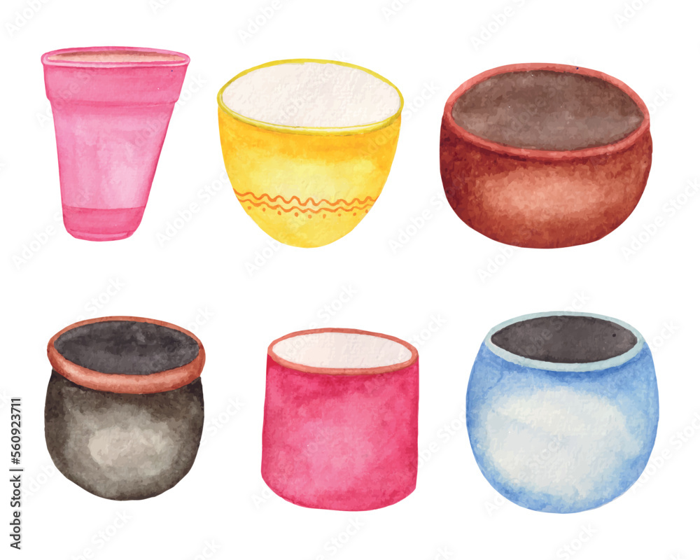 Watercolor plant pot Clipart, Hand Drawn Clay Pot, Garden Pot