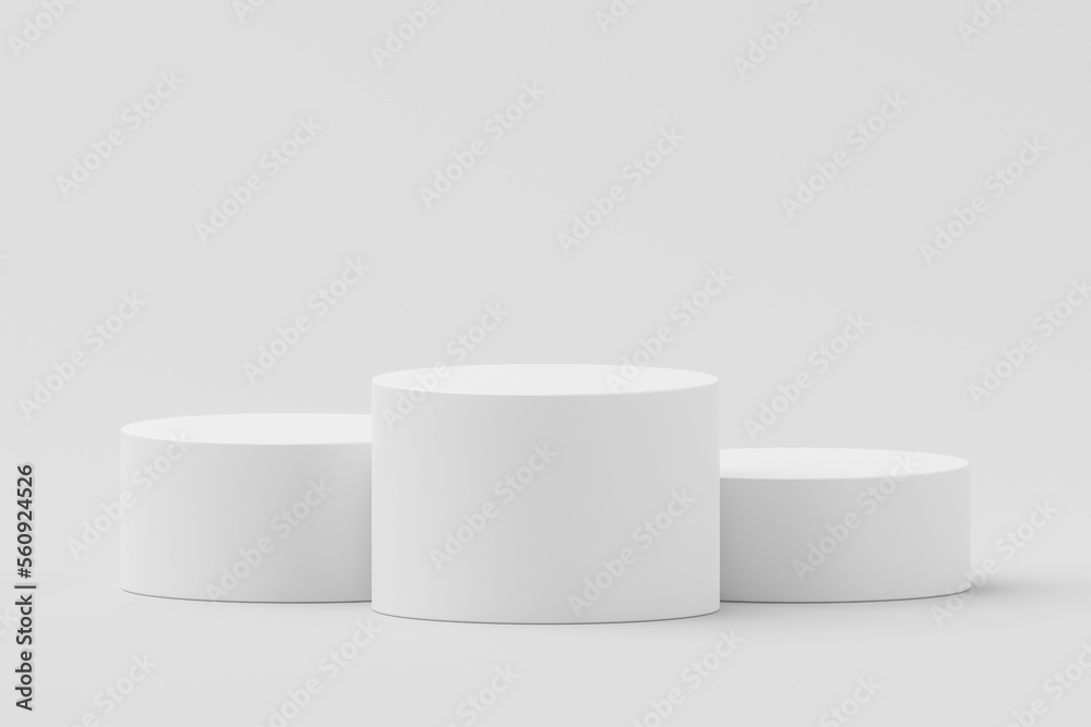 Blank winner podium platform stage isolated on white background with first place victory pedestal award ceremony or modern product presentation display and minimal show cylinder stand studio backdrop. - obrazy, fototapety, plakaty 