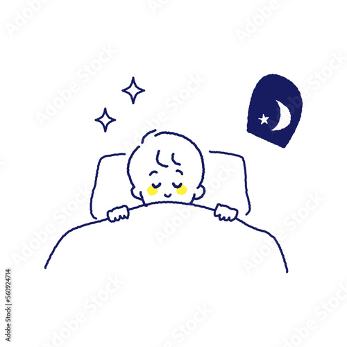 夜気持ちよく眠っている少年