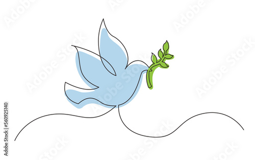 Foto continuous line drawing dove olive branch peace symbol colored - PNG image with