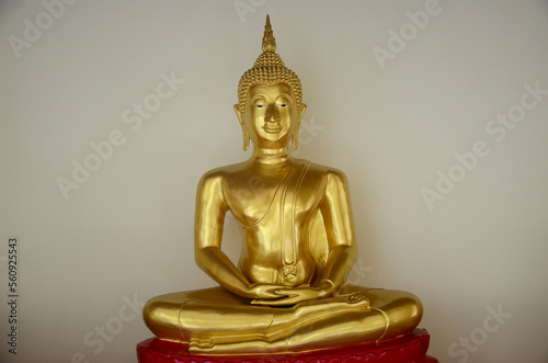 Golden Buddha statue at Sothon Wararam Temple, Chachoengsao Province photo
