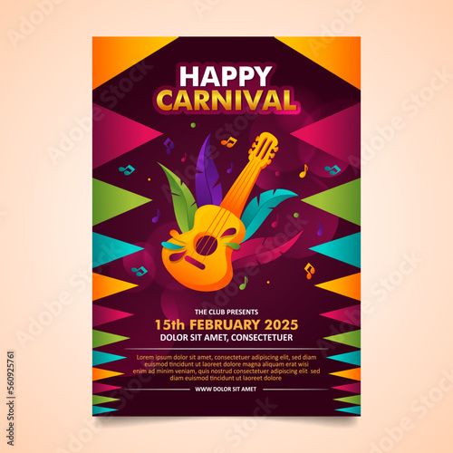 Flat design brazilian carnival flyer template with colorful decorative elements