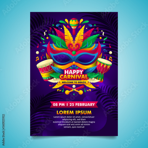 Brazilian Carnival Poster with colorful arrangement decorative elements