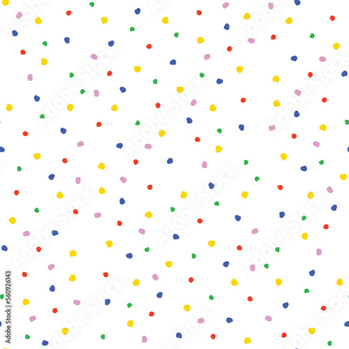 Endless colorful dot seamless pattern on white background, gift wrapping paper, infinite point, clothes, shirts, dresses, paper, gift, white background, Vector background.