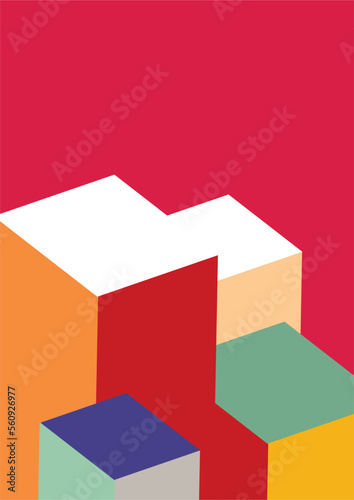 Modern colored poster cover background with geometric bauhaus simple shapes