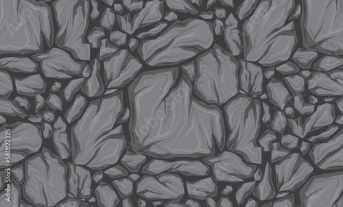 Vector seamless pattern with broken stones. Earthquake danger. Texture with cartoon smashed rocks with cracks on dark background