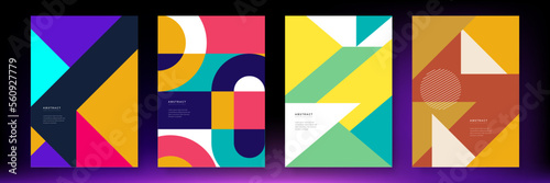 Bauhaus geometric pattern background, vector abstract cover templates. Cool minimal modern or retro art design and trendy Bauhaus pattern backgrounds, posters brochures covers