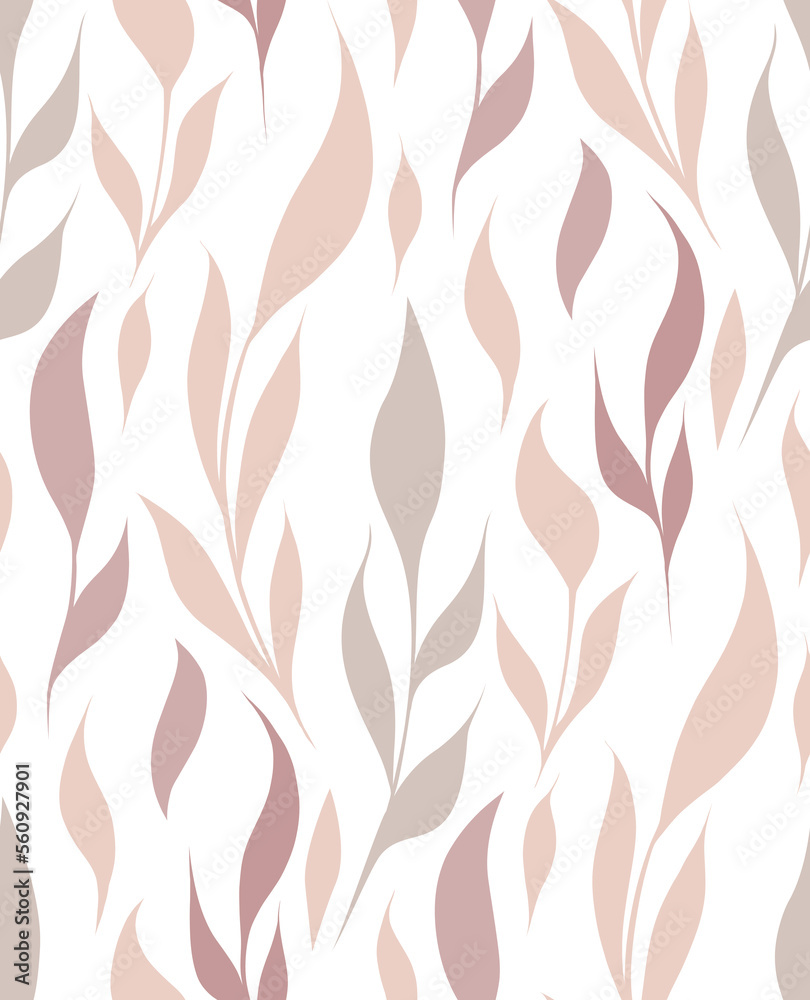Vector seamless pattern with delicate branches and stems with foliage on a white background. Natural texture in pastel colors Vector seamless pattern with delicate branches and stems with foliage on a white background. Natural texture in pastel colors