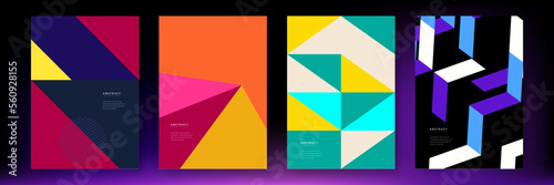 Premium company identity vector design concept set. Original geometric pattern journal cover illustration collection. Retro geometric covers design. Swiss modernism. Vector illustration