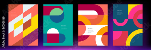 Premium company identity vector design concept set. Original geometric pattern journal cover illustration collection. Retro geometric covers design. Swiss modernism. Vector illustration
