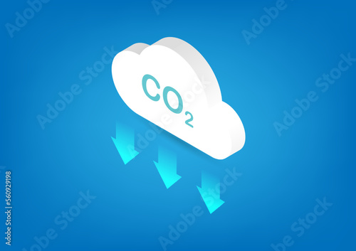CO2 neutral. Net zero emission concept. Reduction of carbon dioxide emission. Isometric cloud illustration.