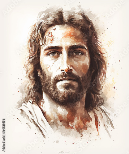 Fotografiet Jesus Christ Illustration: Beautiful Portrait of Jesus Christ