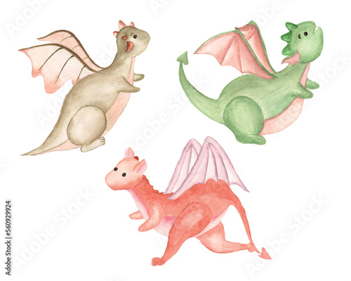 Isolated Watercolor Dragon Clipart on White Background  Cute Dragon Illustration