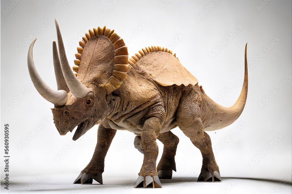 Fototapeta premium Hyperrealistic Triceratops Dinosaur White Background Generative AI