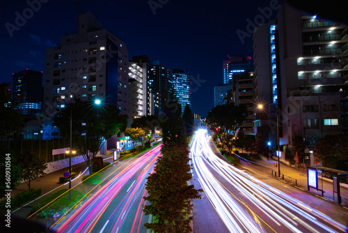 A night traffic jam at the city crossing in Tokyo wide shot © tokyovisionaryroom