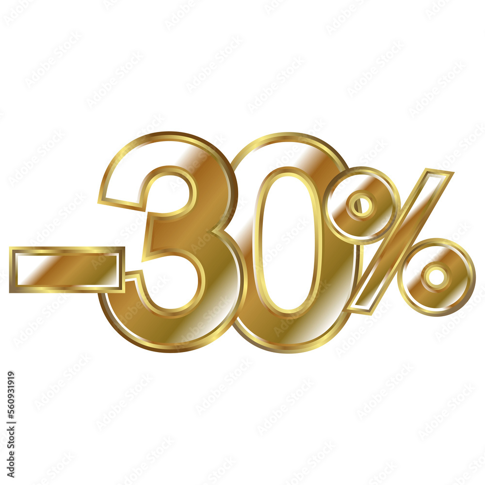 Discount minus 30 percent, golden shiny numbers banner element. Special offer price reduction message promotion store design Discount minus 30 percent, golden shiny numbers banner element. Special offer price reduction message promotion store design