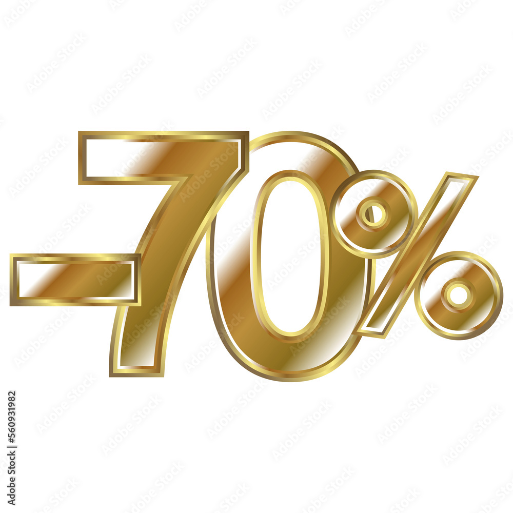 Discount minus 70 percent, golden shiny numbers banner element. Special offer price reduction message promotion store design Discount minus 70 percent, golden shiny numbers banner element. Special offer price reduction message promotion store design