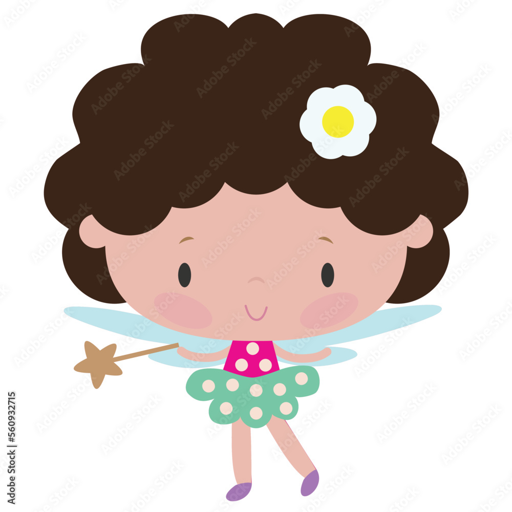 Fototapeta premium Cute little garden fairy girl vector cartoon illustration