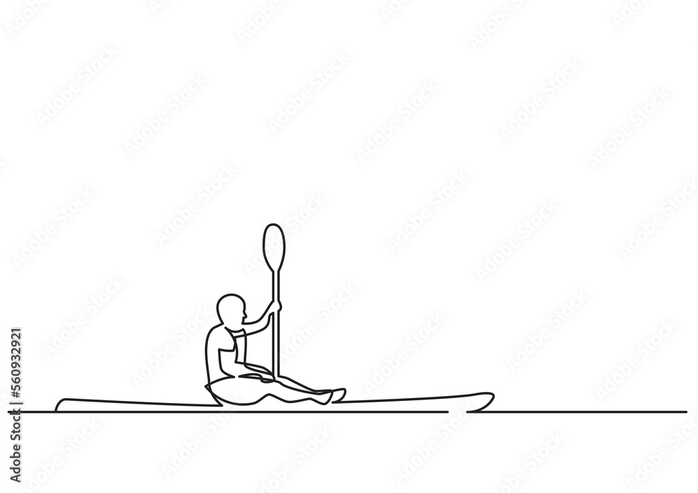 continuous line drawing man kayaking on lake - PNG image with transparent background