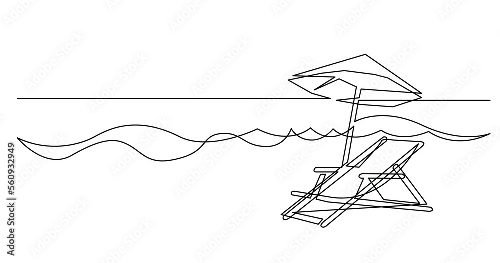 continuous line drawing of beach chair and umbrella near sea waves - PNG image with transparent background continuous line drawing of beach chair and umbrella near sea waves - PNG image with transparent background