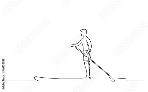 continuous line drawing man paddling on board - PNG image with transparent background photo