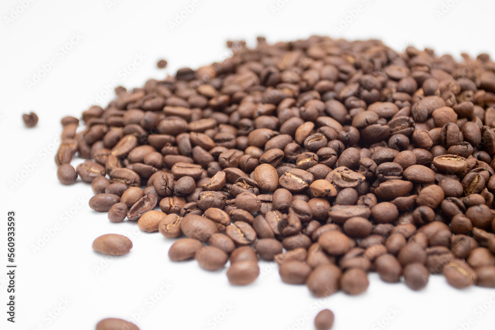 Coffee beans on white background. Fresh roasted coffee beans Coffee beans on white background. Fresh roasted coffee beans
