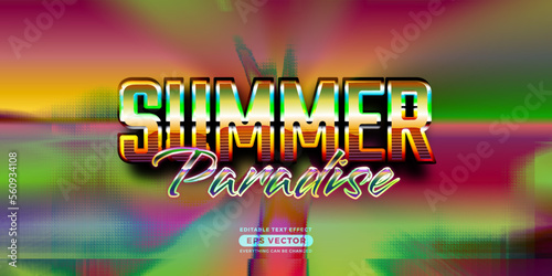 Summer paradise editable text style effect in retro style theme ideal for poster, social media post and banner template promotion