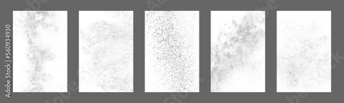 Set of distressed black texture. Dark grainy texture on white background. Dust overlay textured. Grain noise particles. Rusted white effect. Vector illustration, Eps 10.